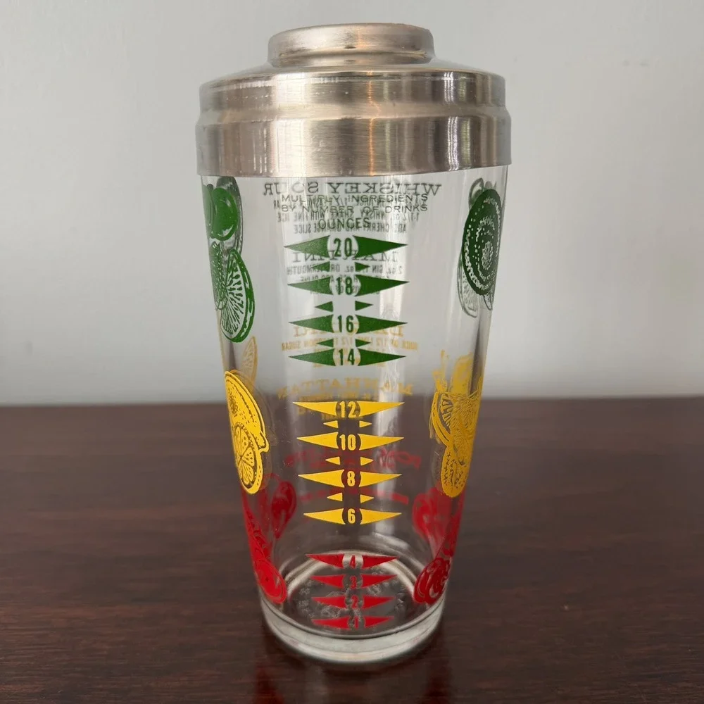 VINTAGE Mr Bartender Cocktail SHAKER w/Recipes - Limes, Lemons, Cherries
